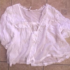 Free People Elegant White Lace Trim Blouse
